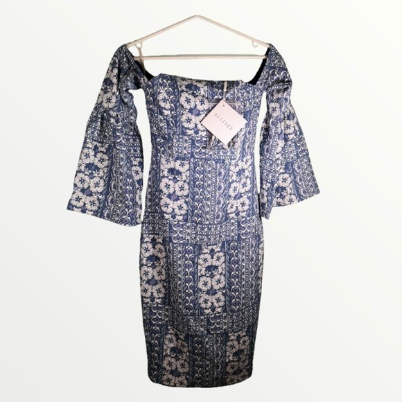 NEW - ELLIATT - Manet Midi Strapless Dress in Blue and White - Picture 7 of 8